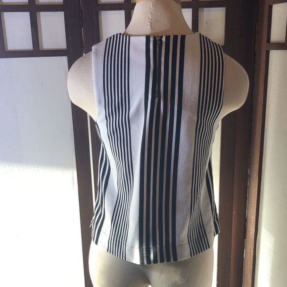Bleuh Ciel size small sleeveless top.  Exposed zipper. Black and white stripes - Picture 3 of 12